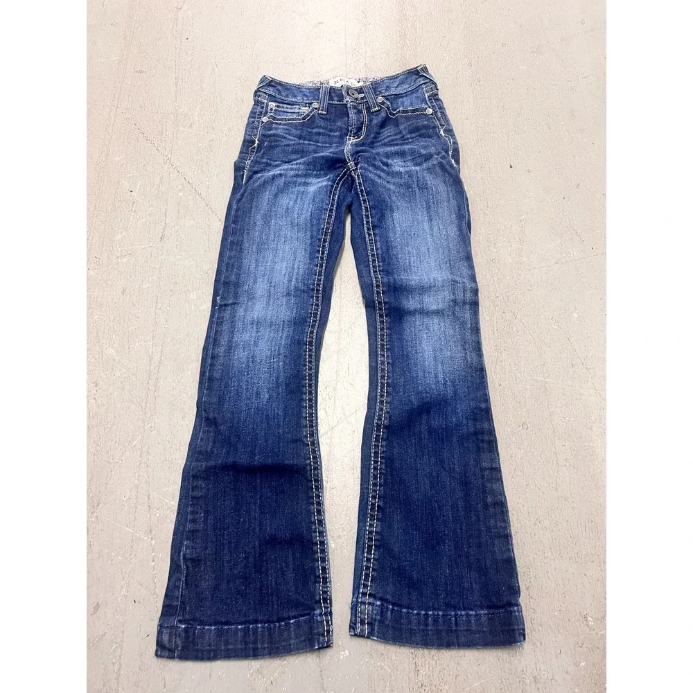 Ariat Real Estella Bootcut Jeans Girls 12 Blue Denim Contrast Stitching Western